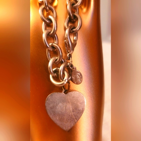 VINTAGE COOKIE LEE / Vivi Silver Heart Charm Statement Chain Bracelet - Picture 1 of 4